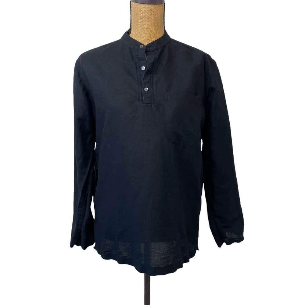 Fabindia Women’s Black Linen Blend Shirt Size 38/8 Long Sleeve 1/4 Button.
